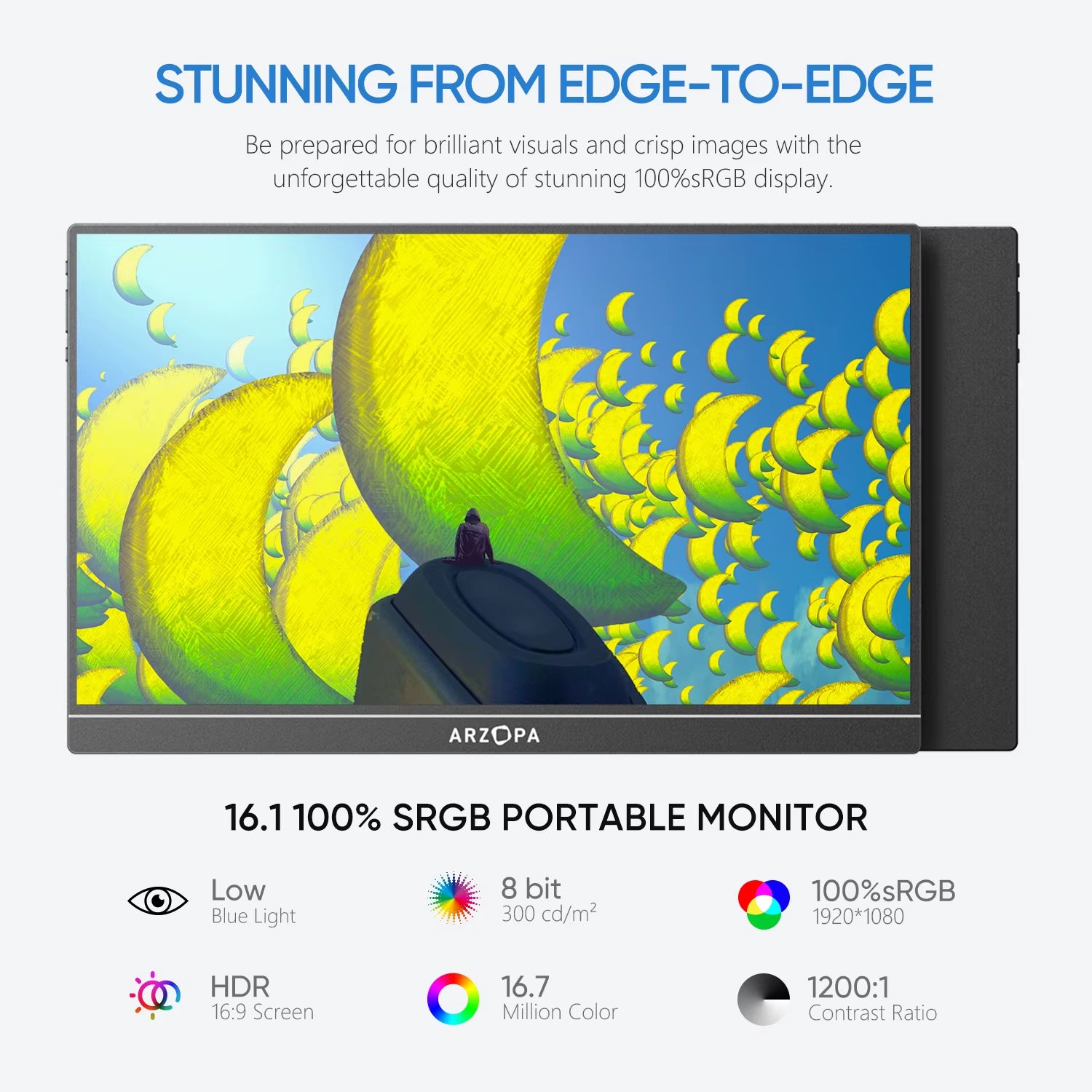 16.1'' 100% Srgb Portable Monitor FHD1080P IPS Screen Second Monitor External Screen for MAC Laptop PC Xbox/Ps/Switch,Z1C